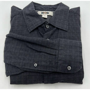 Joseph Abboud Mens Dress Shirt XL Gray Plaid Houndstooth Black Casual Long‎ M17